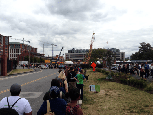 Overhead view of a very long line of people!