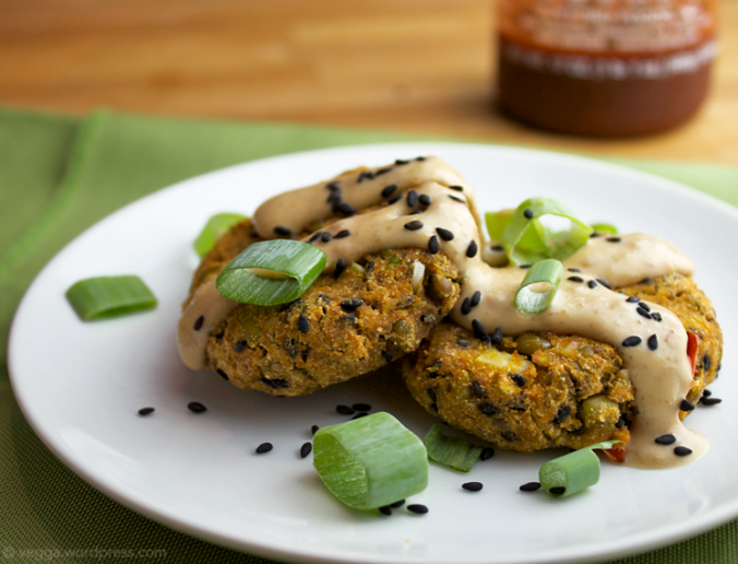 Sweet Potato and Mung Bean Croquettes with Peanutty Coconut Sauce